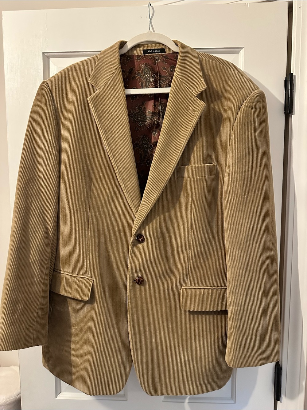 Vintage Lauren Ralph Lauren 44R Corduroy Blazer Tan Paisley Lined Sport Coat